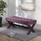 Bryoni Linen/Velvet Button Tufted Silver Nailhead Trim X-Leg Bench